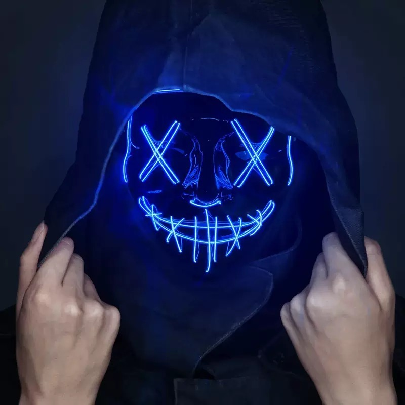 Led Purge Mask Halloween - หน้ากาก LED เรืองแสงสีดำรูปตัว V, อุปกรณ์ประกอบฉากงานแฟนซี, หน้ากาก