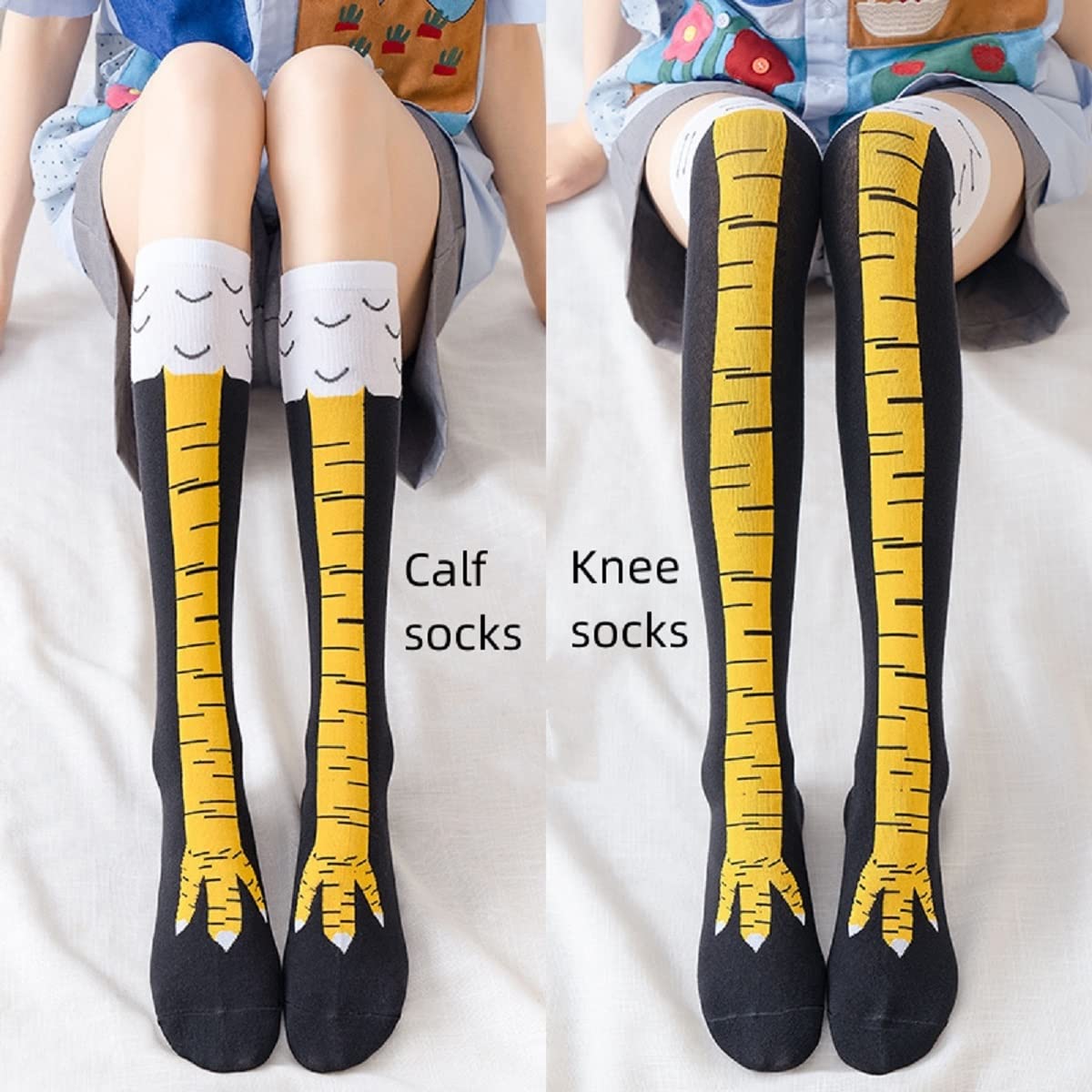 Funny Chicken Leg Socks - ถุงเท้ายาวถึงเข่าผู้หญิง 1/2/5 คู่ ลายการ์ตูนน่ารัก ลายกรงเล็บไก่ แฟชั่น