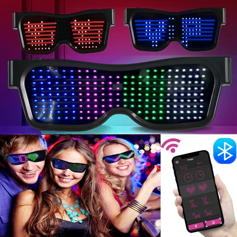 Glow In The Dark Party Glasses - ที่พูดได้หลายภาษา LED แว่นตาบลูทูธ DIY ข้อความ Graffiti