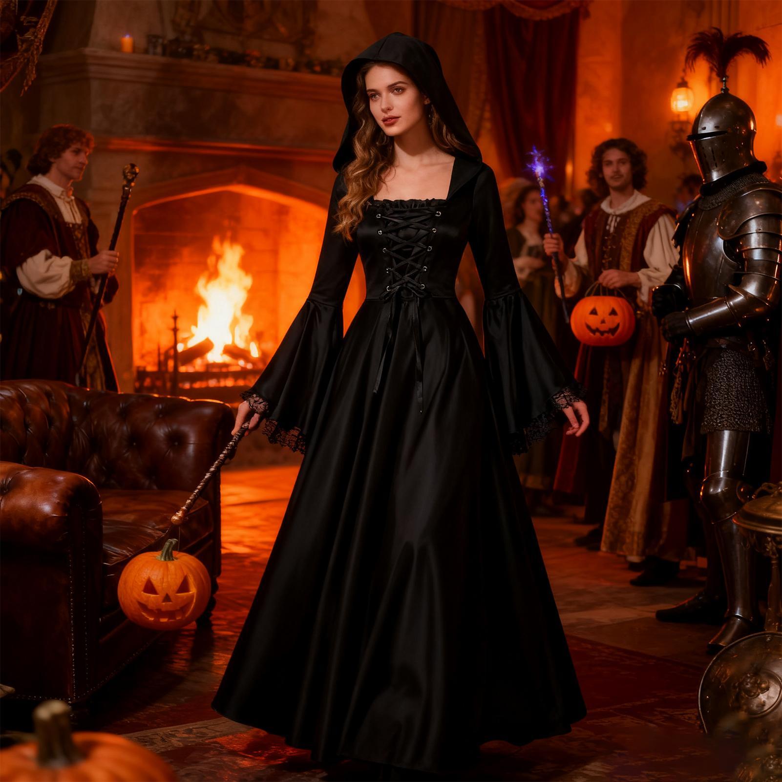 ชุดแม่มดฮาโลวีน ชุดเดรสยาวสไตล - Medieval Renaissance Dress Women บทวิจารณ์และราคา